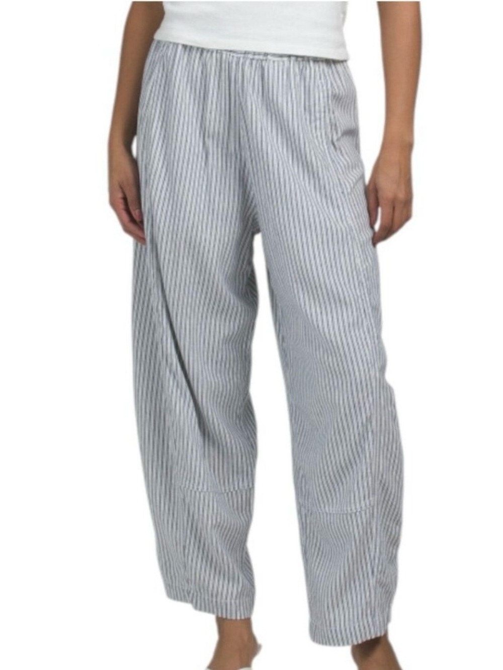 New Max Studio Linen Blend Barrel Pants Blue Stripes